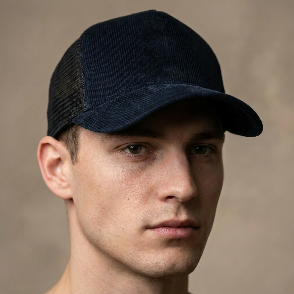Blue Corduroy Trucker Cap