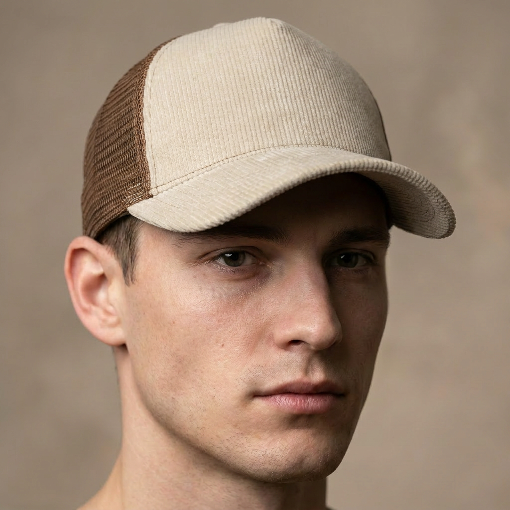 Cream Corduroy Trucker Cap