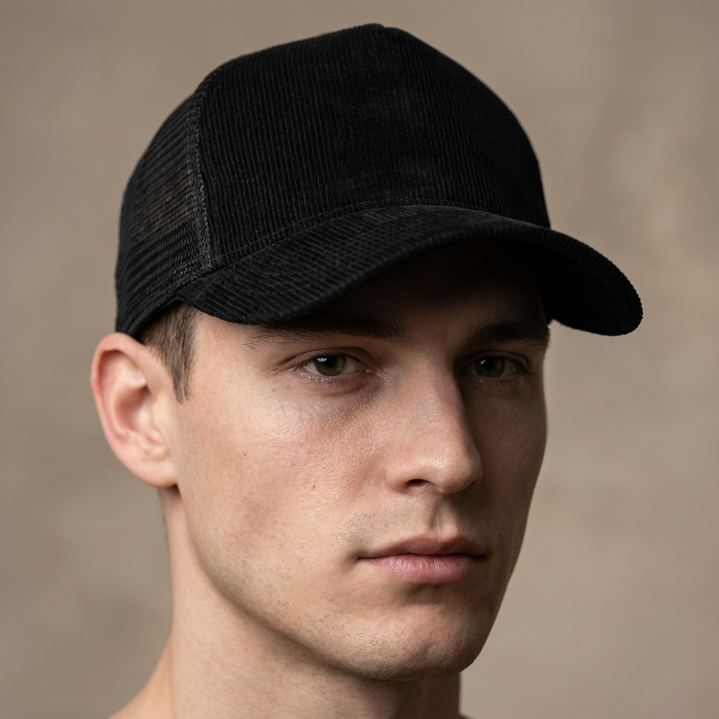 Black Corduroy Trucker Cap