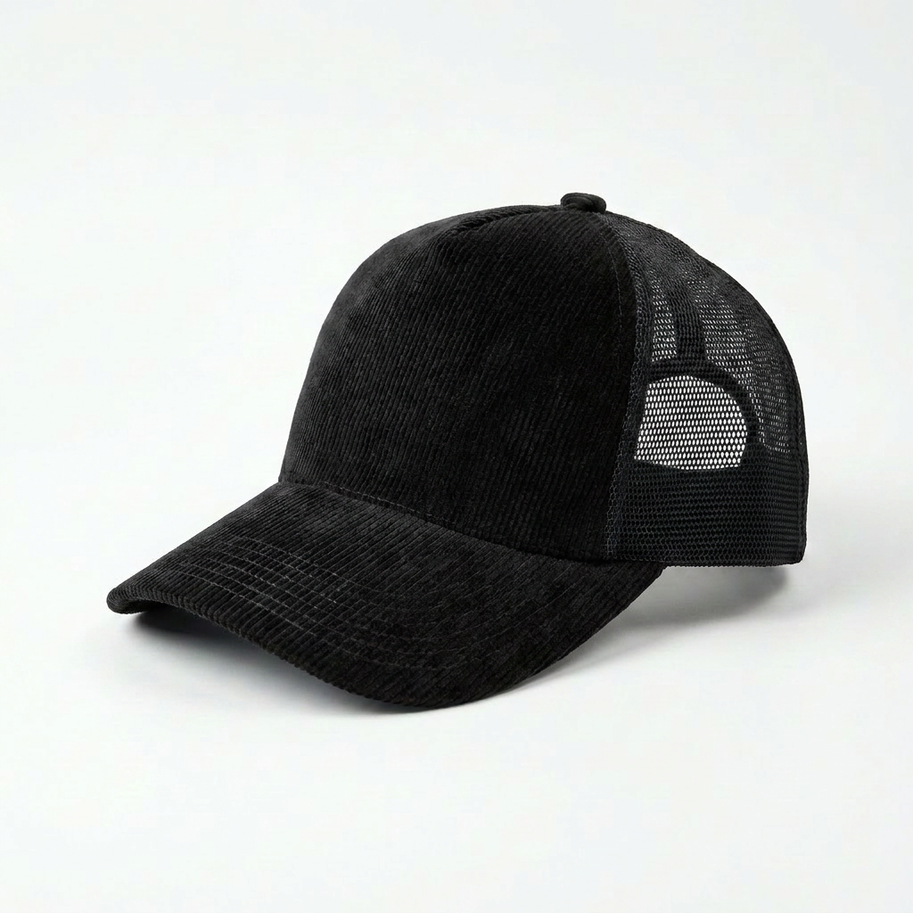 Black Corduroy Trucker Cap