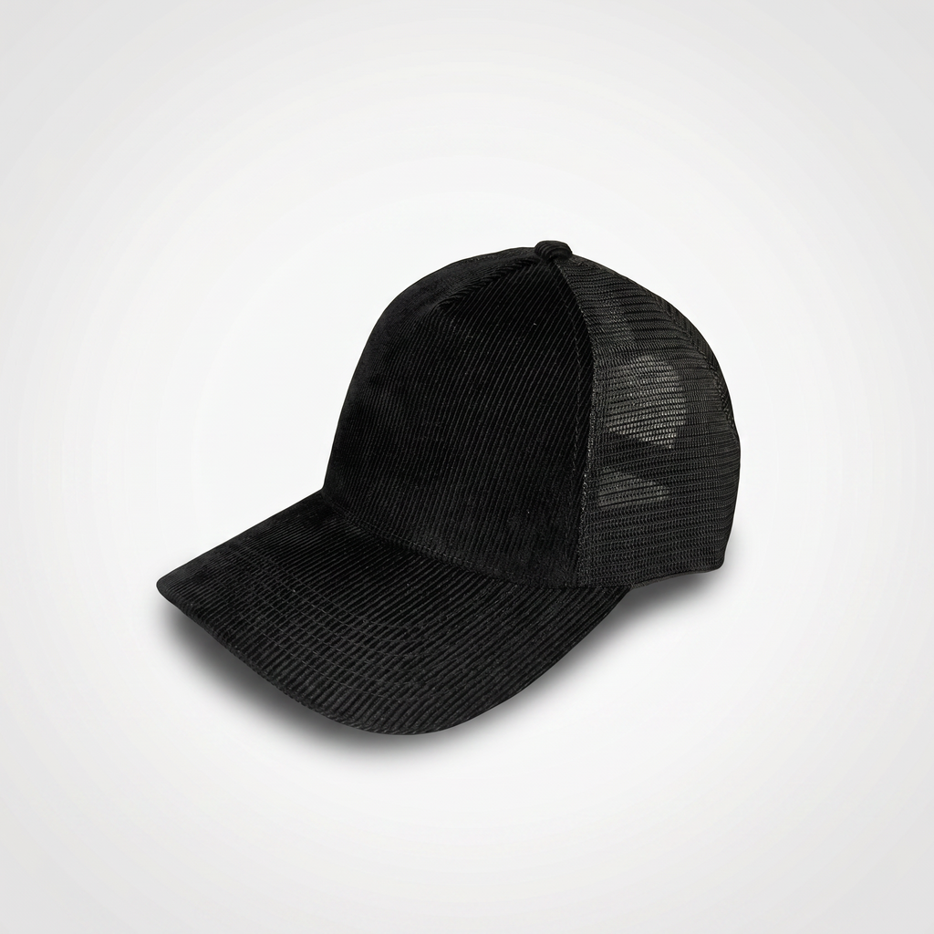 Black Corduroy Trucker Cap