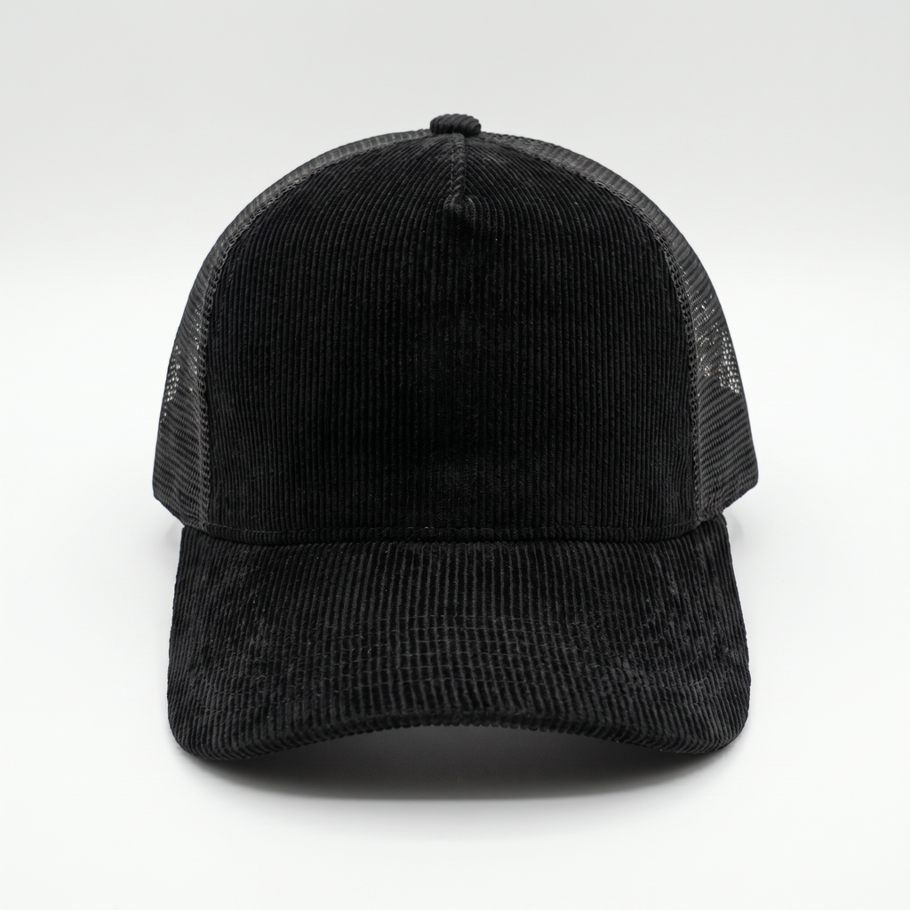 Black Corduroy Trucker Cap