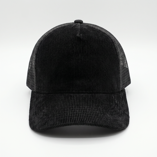 Black Corduroy Trucker Cap