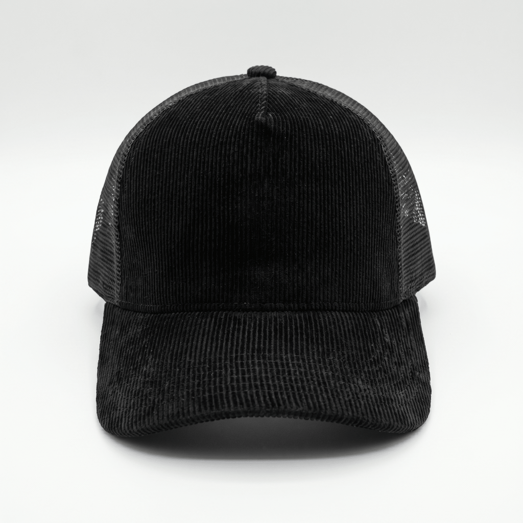 Black Corduroy Trucker Cap - Lostgen.