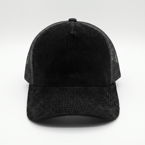 Black Corduroy Trucker Cap - Lostgen.