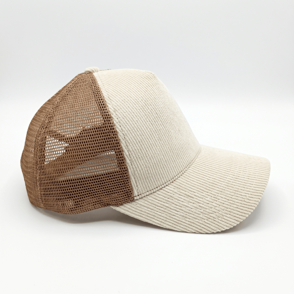 Cream Corduroy Trucker Cap - Lostgen.
